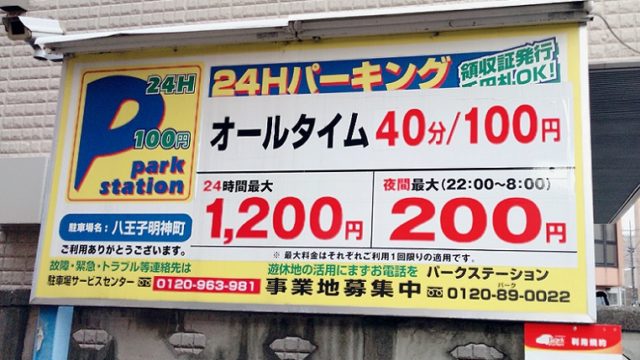 八王子駅北口駐車場 40分100円